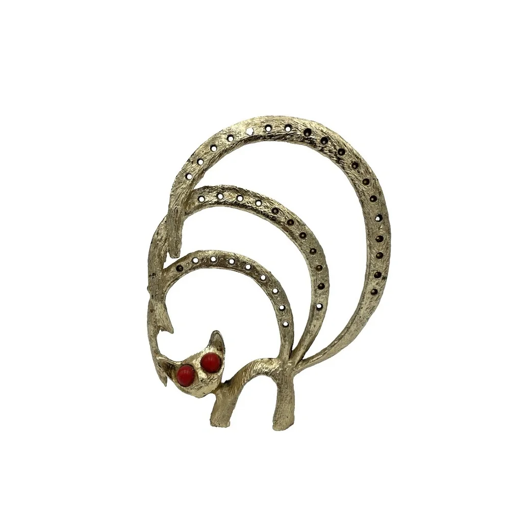 Vtg Gold Cast Metal Retro‎ Big Eye Cat Earring Organizer 70s Boho Vanity
